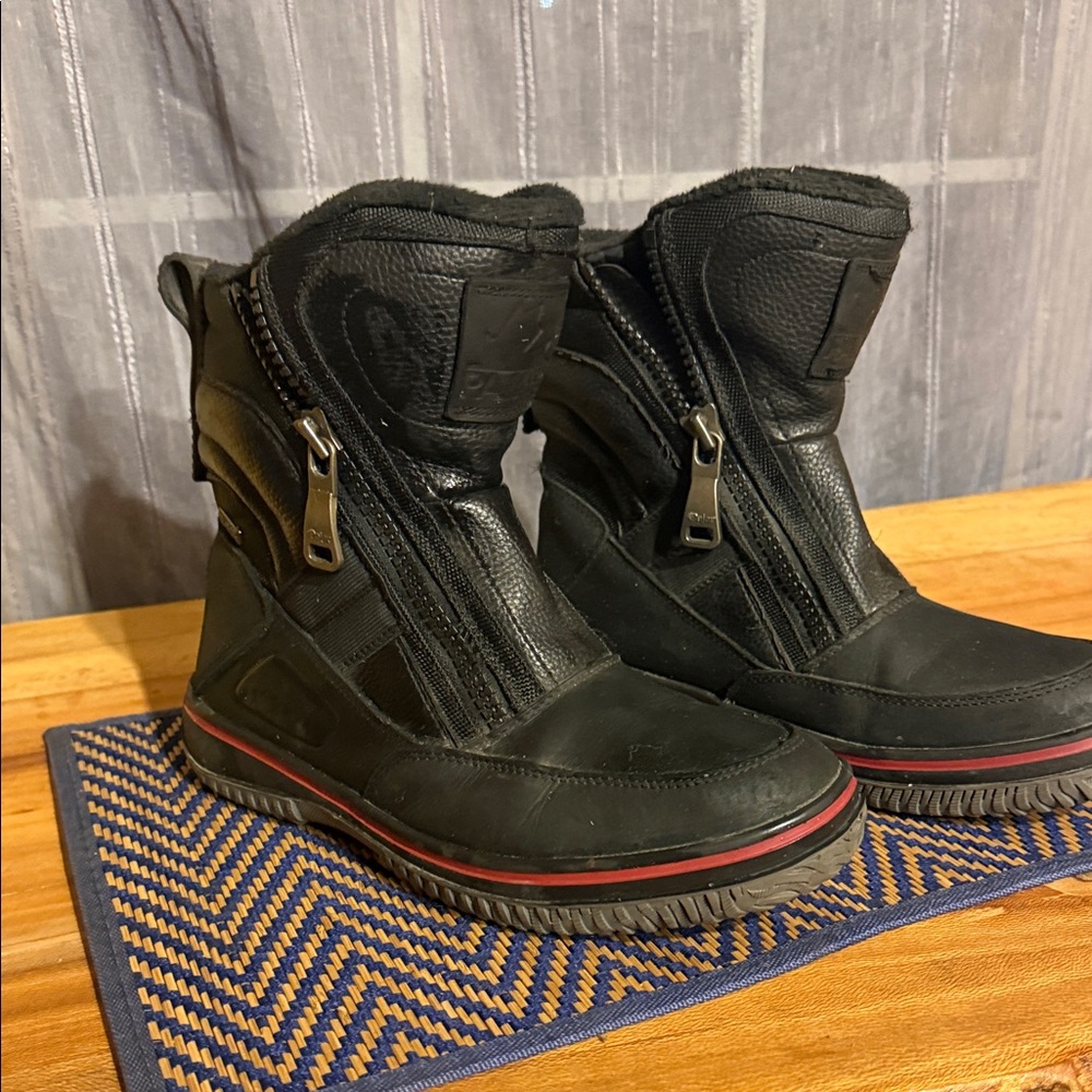 Black Zippered Boots with Red Accent Winter boots